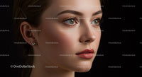 Elegant Woman with Blue Eyes and Flawless Skin in Studio Portrait