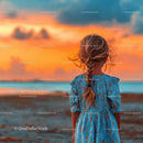 Silhouette of a Child at Sunset by the Ocean Shore