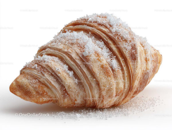 Golden Flaky Croissant with Powdered Sugar and Crispy Layers