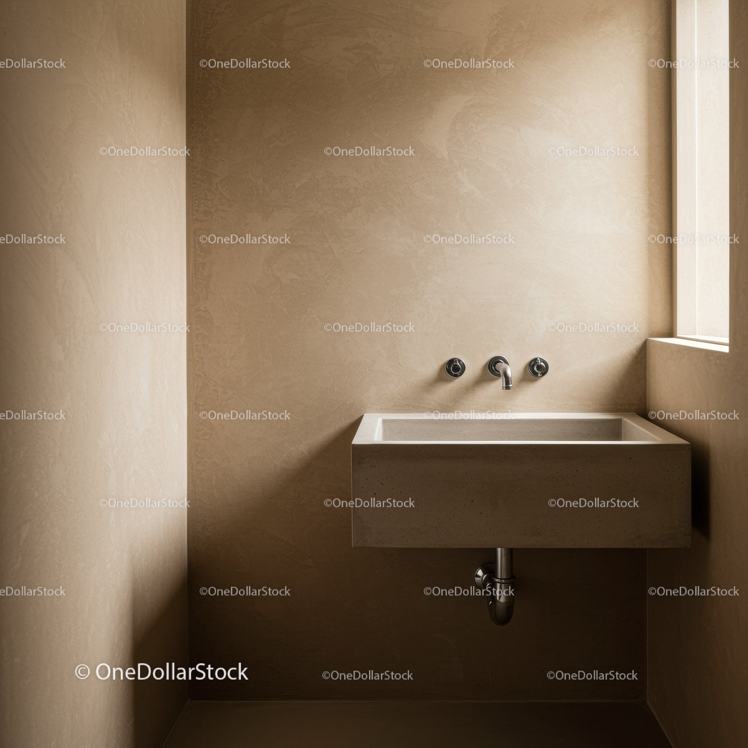 Contemporary Bathroom with Beige Textured Walls and Wall-Mounted Sink