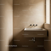 Contemporary Bathroom with Beige Textured Walls and Wall-Mounted Sink