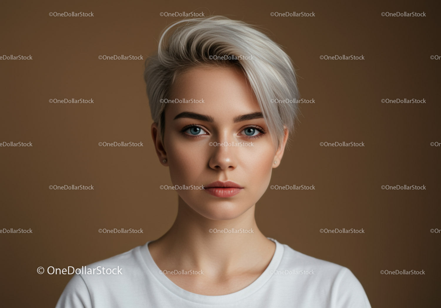 Elegant Woman with Short Silver Hair and Blue Eyes Portrait