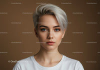 Elegant Woman with Short Silver Hair and Blue Eyes Portrait