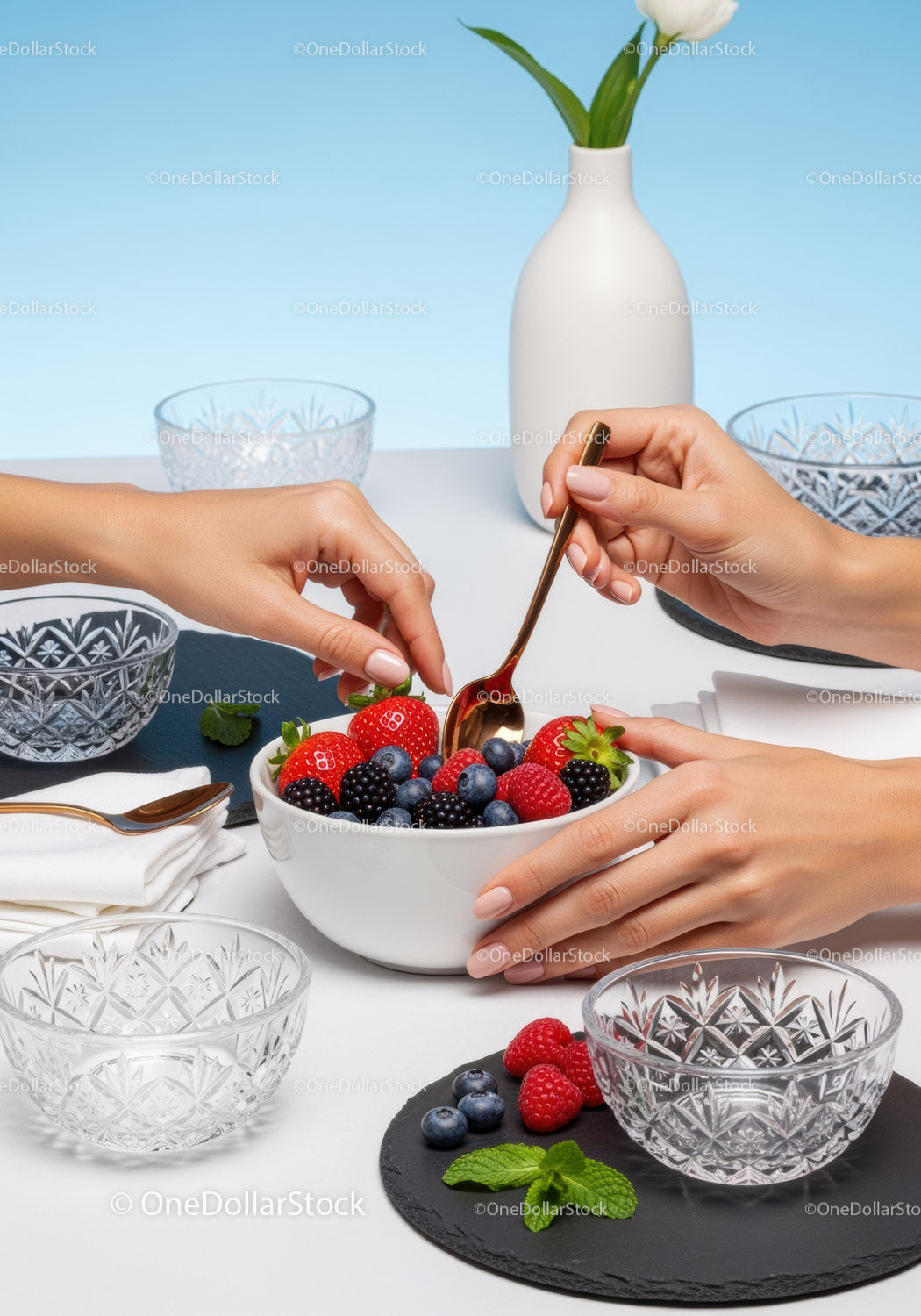 Colorful Berry Fruit Bowl with Fresh Strawberries and Blueberries
