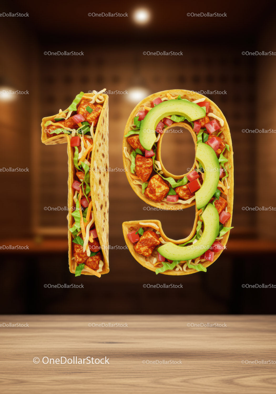 Number Nineteen Made of Fresh Taco Ingredients