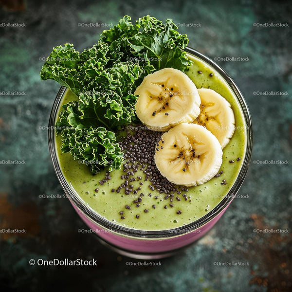 Healthy Green Kale and Banana Smoothie in a Glass