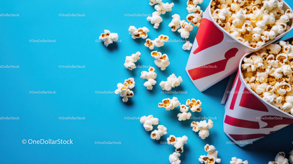 Pasiaste wiaderka popcornu i świeży popcorn na wieczór filmowy