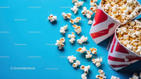 Striped Popcorn Buckets and Fresh Popcorn for Movie Night