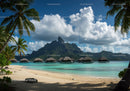 Tropical Overwater Bungalows with Mountain View and Palm Trees