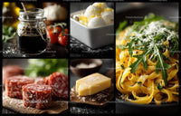 Fresh Italian Food Ingredients and Pasta with Arugula