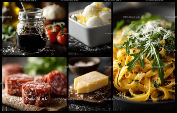 Fresh Italian Food Ingredients and Pasta with Arugula