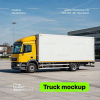 editable PSD mockup for Yellow truck