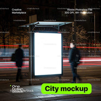 editable PSD mockup for City at night advert