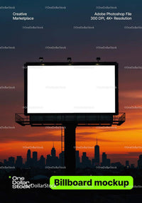 editable PSD mockup for City billboard on setting sun