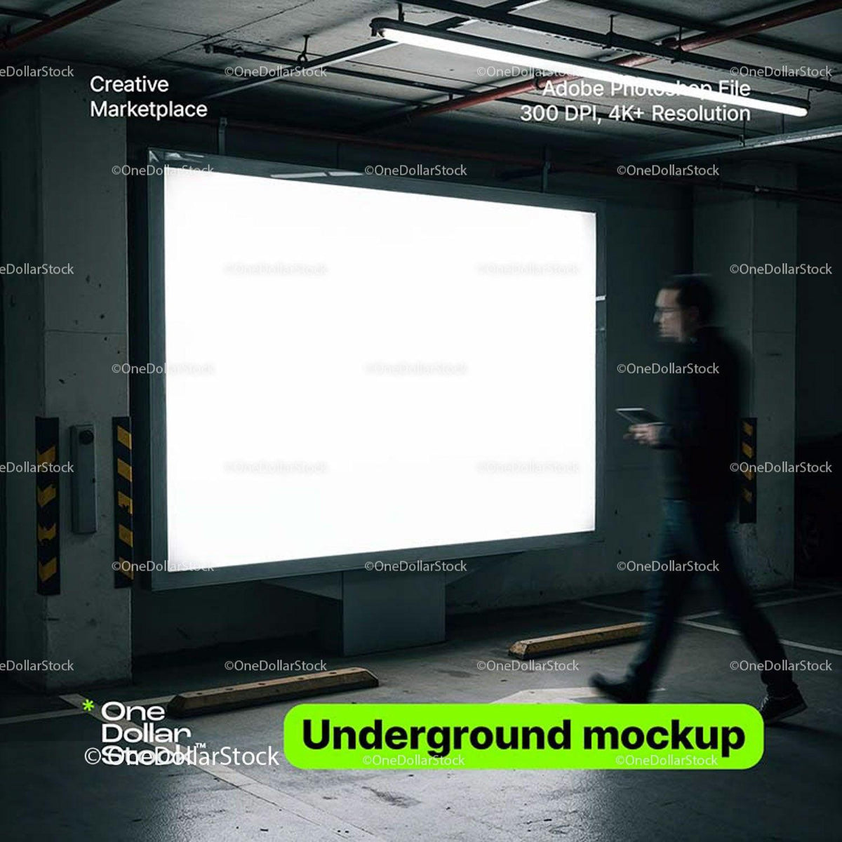editable PSD mockup for Underground illuminated advert