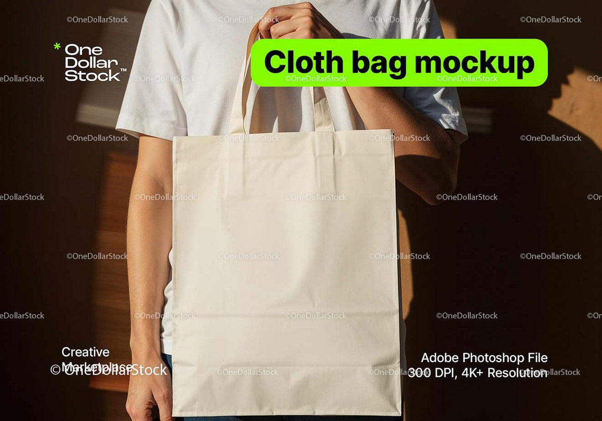 editable PSD mockup for Man holding cloth bag