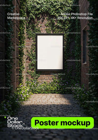 editable PSD mockup for Poster in dark green alley