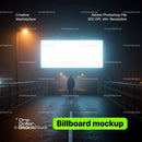 editable PSD mockup for Man standing on road in front of billboard
