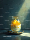 Glass Jar of Honey with Spoons and Golden Honey Dripping