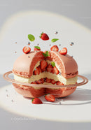 Strawberry Macaron Cake with Cream and Fresh Mint