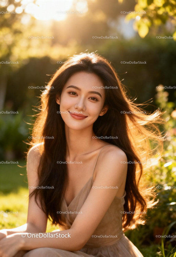 Smiling young woman enjoying warm sunlight outdoors