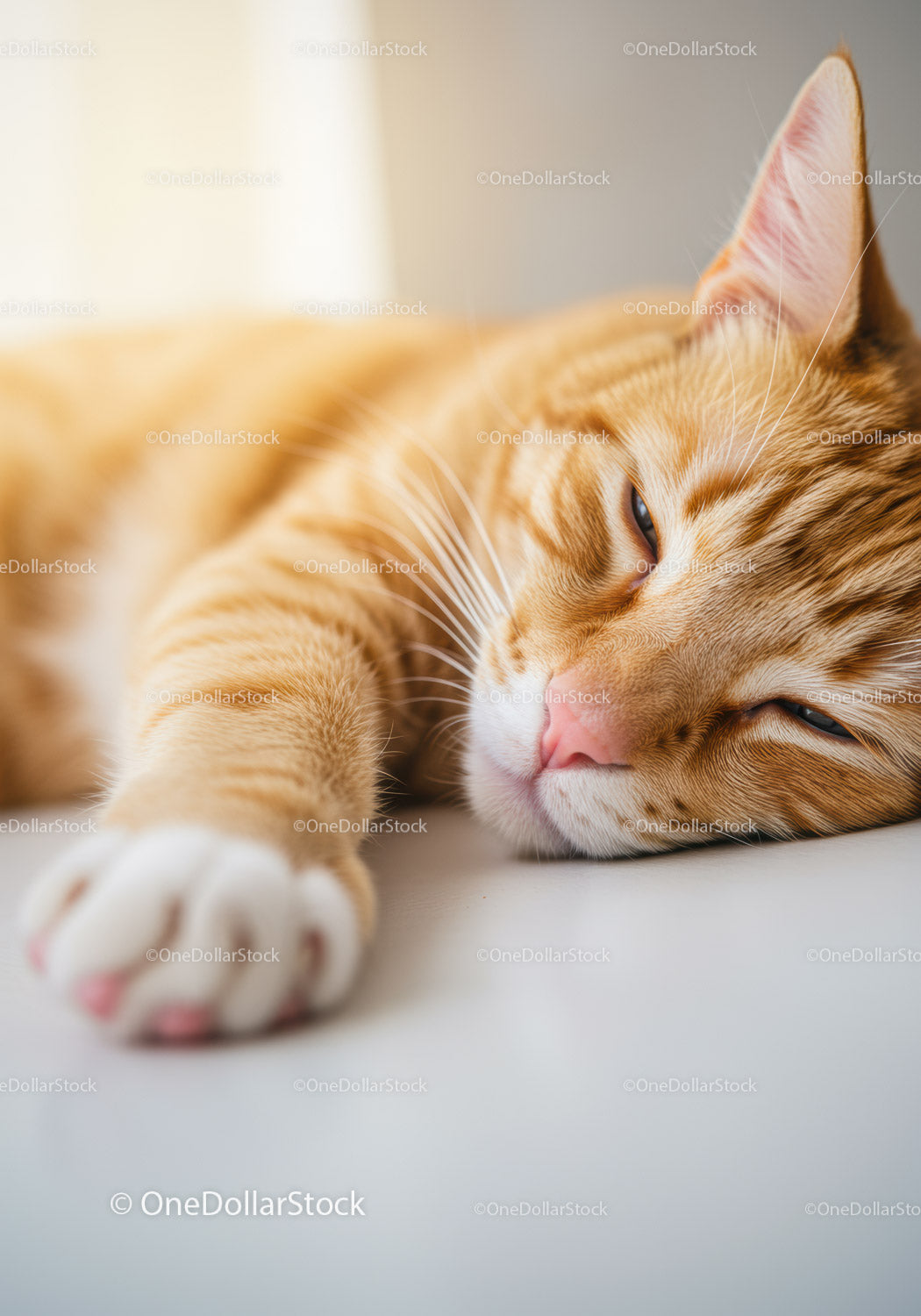 Close-up of Relaxed Ginger Cat Resting Indoors