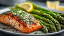 Fresh Baked Salmon with Asparagus and Lemon Garnish