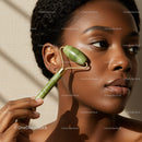 Close-up of a Woman Using Jade Roller for Facial Massage Skin Care