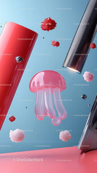 Minimalist Floating Pink Jellyfish-Shaped Vape in Artistic Composition