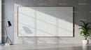 Minimalistic interior with blank wall art and floor lamp