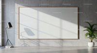 Minimalistic interior with blank wall art and floor lamp