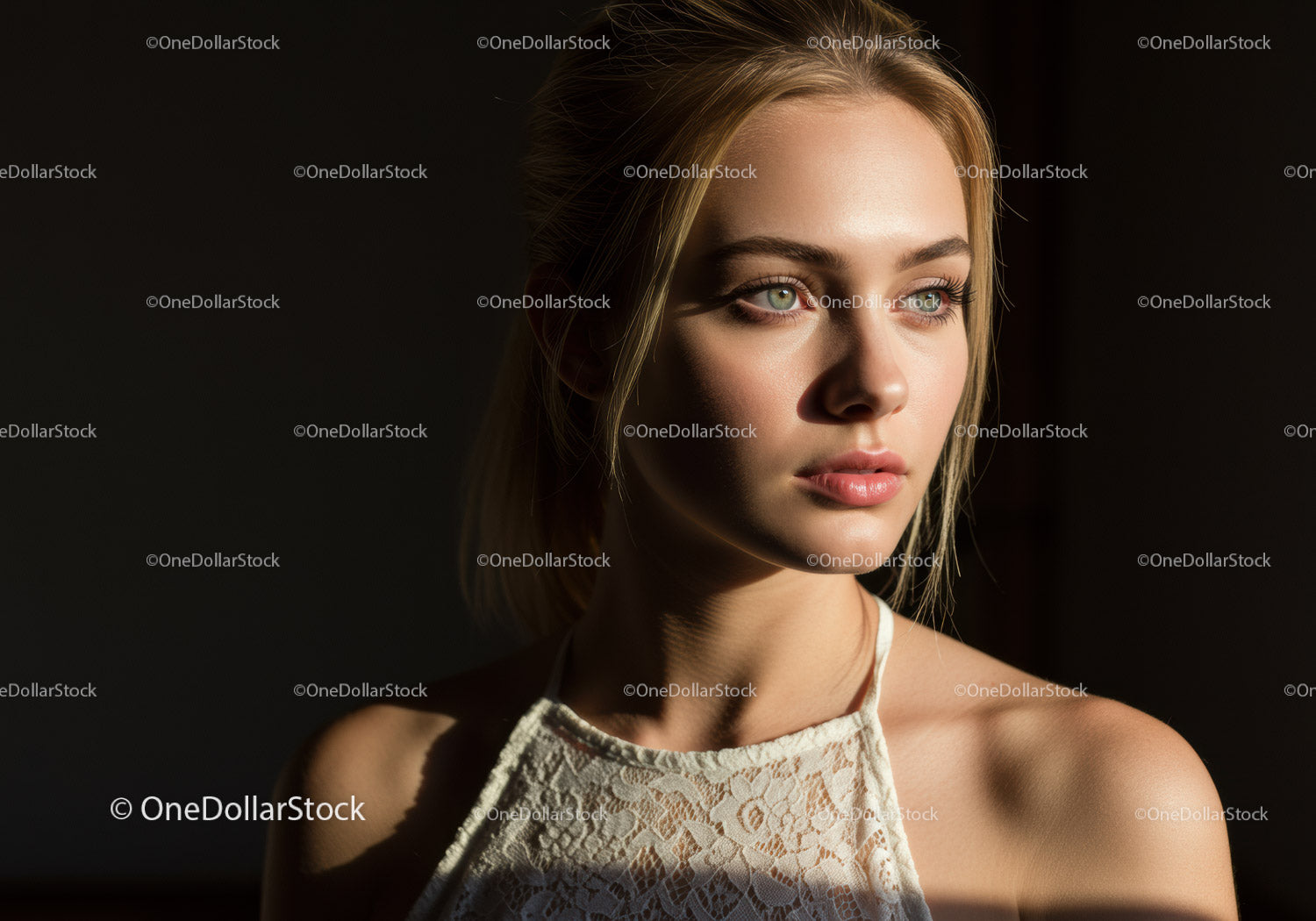 Elegancki portret młodej kobiety z niebieskimi oczami i blond włosami