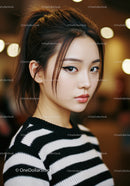 Stylish Young Woman with Makeup and Trendy Hair in Urban Setting