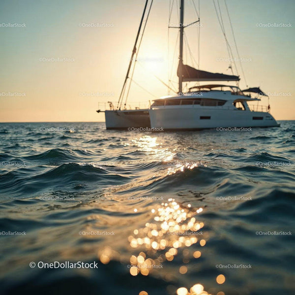 Luxury Sailboat in Calm Ocean Waters During Sunset