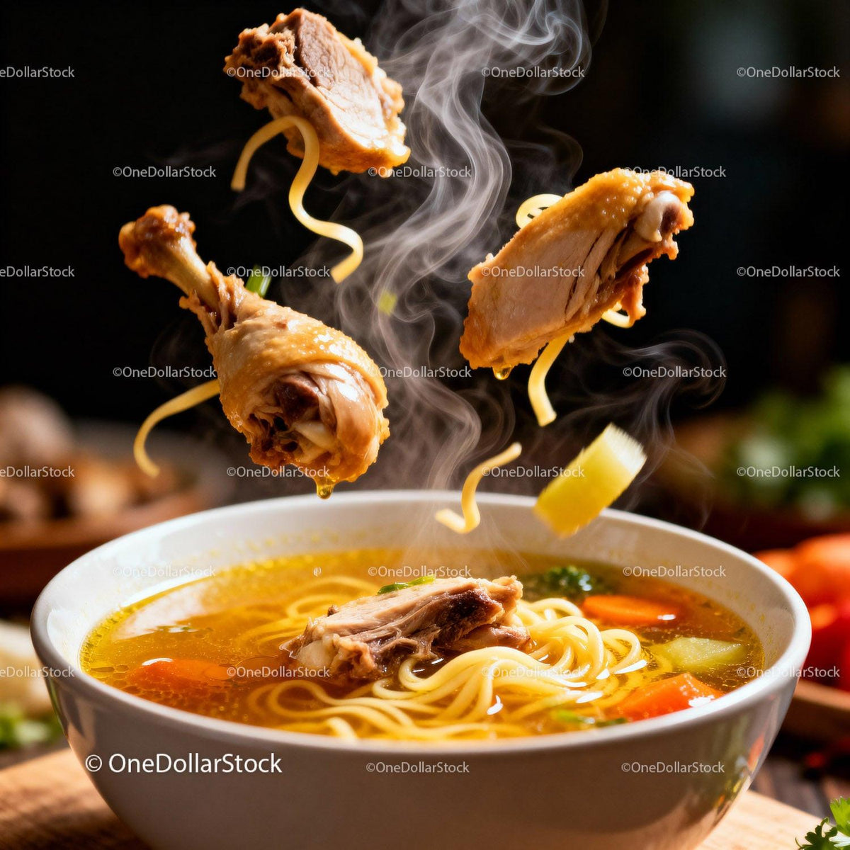 Steaming Chicken Noodle Soup with Fresh Vegetables