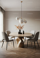 Stylish Modern Dining Room with Orange Flowers and Unique Wooden Table
