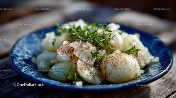 Boiled Eggs with Fresh Herbs and Seasoning on Rustic Blue Plate