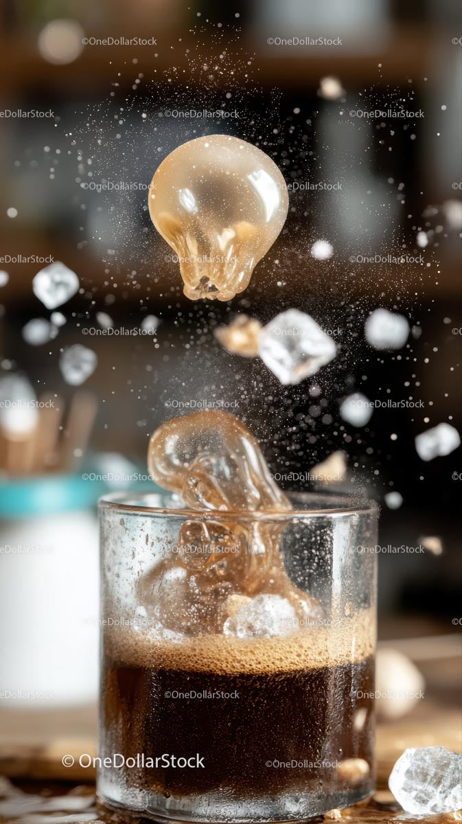 Ice Cubes and Splash in Cold Cola Beverage