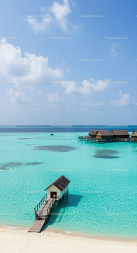 Charming Overwater Bungalows in Turquoise Tropical Paradise Scene