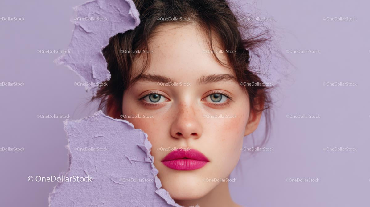 Close-Up Portrait of a Glamorous Model with Pink Lipstick