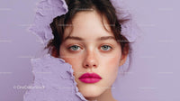 Close-Up Portrait of a Glamorous Model with Pink Lipstick