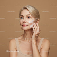 Elegant Mature Woman Applying Skincare Cream for Healthy Glowing Skin