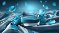 Elegant Blue Cosmetic Jar Among Delicate Petals