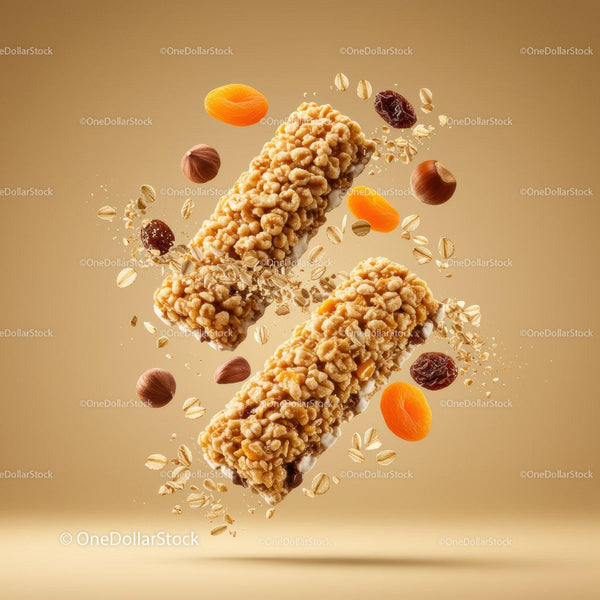 Two Crunchy Cereal Bars with Dried Fruit and Nuts