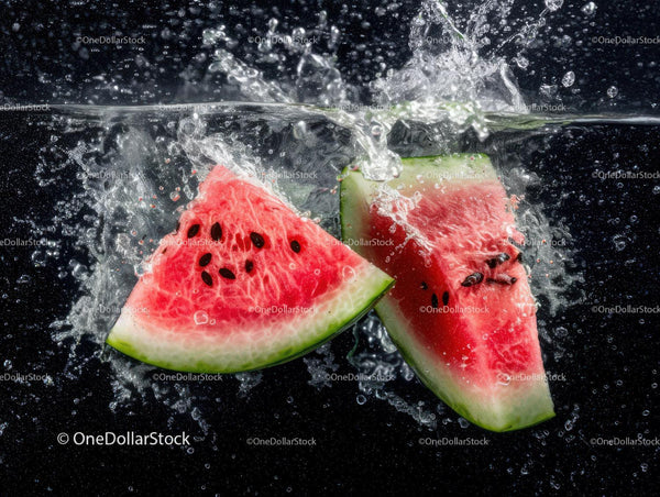 Fresh Watermelon Slices Splashing Water High Resolution Food Photography