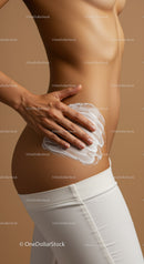 Woman Applying Body Lotion on Toned Abdomen for Smooth Skin