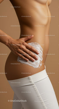 Woman Applying Body Lotion on Toned Abdomen for Smooth Skin