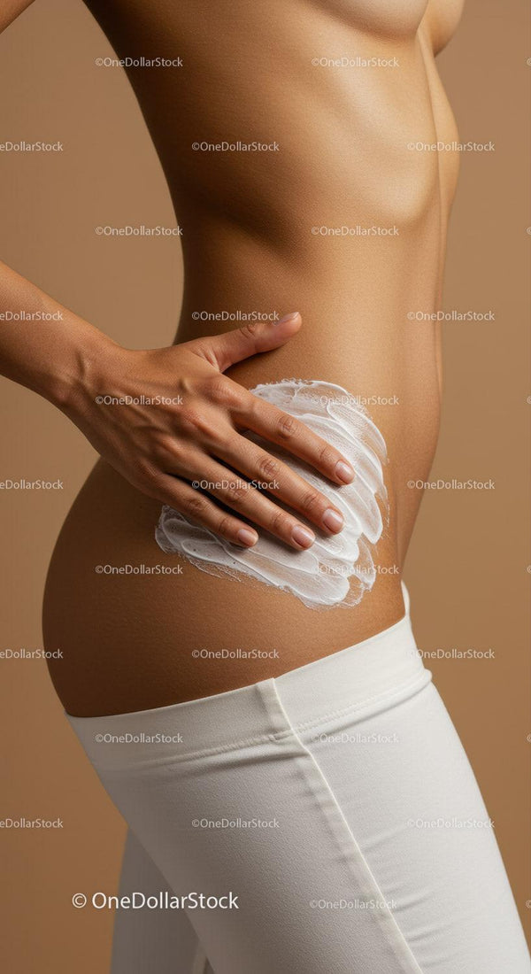 Woman Applying Body Lotion on Toned Abdomen for Smooth Skin