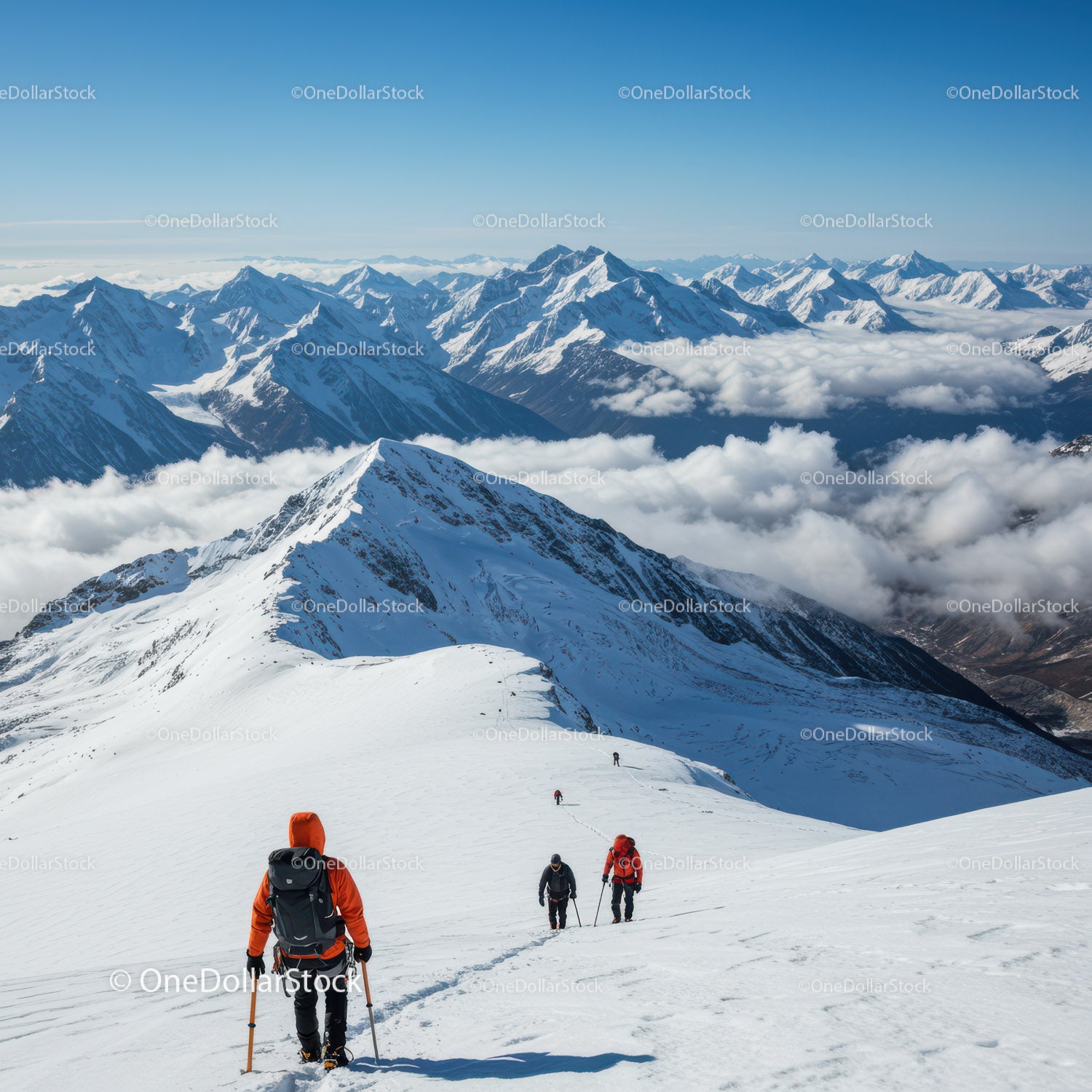 Snowy Mountain Climbing Expedition with Group of Hikers