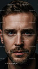 Close up portrait of thoughtful man with blue eyes